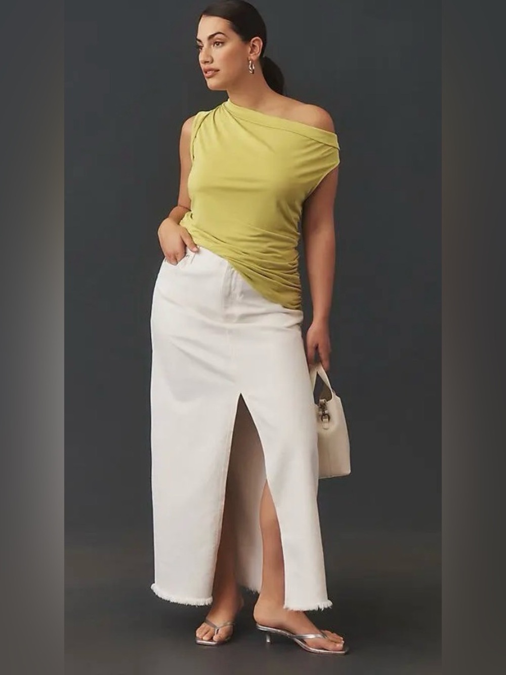 Anthropologie Pilcro One-Shoulder Top in green